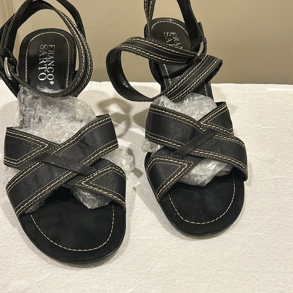 Franco Sarto leather open toe heel ankle strap crisscross sandals size 10 black - Picture 4 of 16